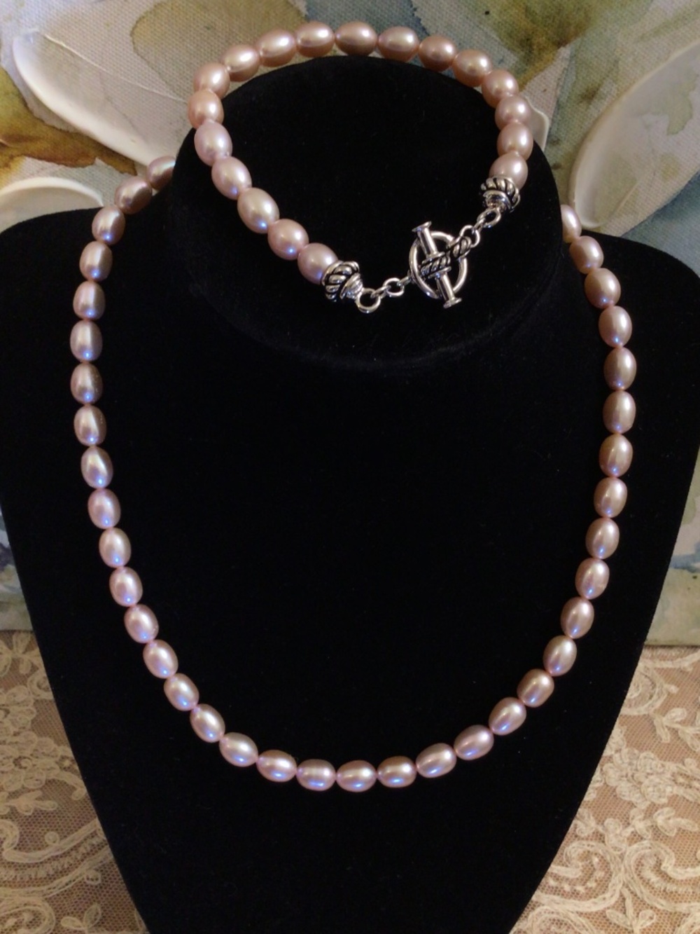 Pink Freshwater Pearl Necklace and Bracelet Sterling Silver Toggle Clasp
